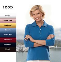 Izod Ladies 3/4 Sleeve Silkwash Stretch Pique